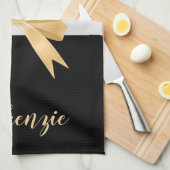 Zwarte witte strepes Goldem Bow Theedoek (Quarter Fold)