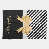 Zwarte witte strepes Goldem Bow Theedoek (Horizontaal)