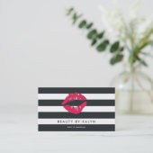 Zwarte & Witte Stripe Lip Print Visitekaartje (Staand voorkant)