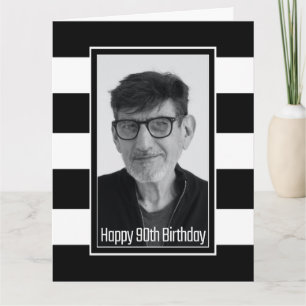 Zwarte Witte striped 90th Birthday Kaart