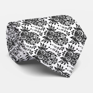 Zwarte Witte Uil Vogel Natuur Wildlife Art Stropdas