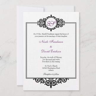 Zwarte witte Victoriaans scroll monogram bruiloft Kaart