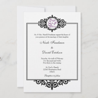 Zwarte witte Victoriaans scroll monogram bruiloft Kaart