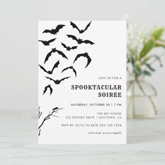 Zwarte & Witte Vleermuizen Halloween Spooktacular Kaart (Staand voorkant)