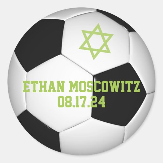 Zwarte, Witte Voetbal Bar Mitzvah Ronde Sticker (Voorkant)