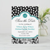 Zwarte witte vogel turquoise bruiloft met uitzonde save the date (Staand voorkant)
