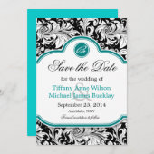 Zwarte witte vogel turquoise bruiloft met uitzonde save the date (Voorkant / Achterkant)