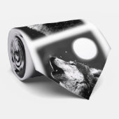 Zwarte witte wolf huilen bij Moon Stropdas (Opgerold)