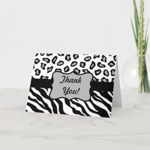 Zwarte & Witte Zebra & Cheeta Skin Hartelijk dank Bedankkaart