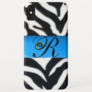 ZWARTE WITTE ZEBRA FUR AQUA BLUE GEM MONOGRAM, iPhone XS MAX HOESJE