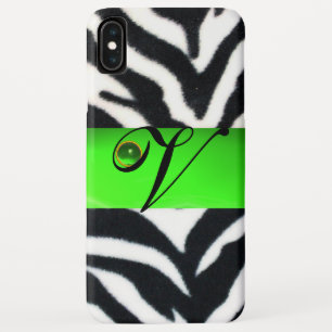 ZWARTE WITTE ZEBRA FUR EMERALD GREEN GEM MONOGRAM, iPhone XS MAX HOESJE