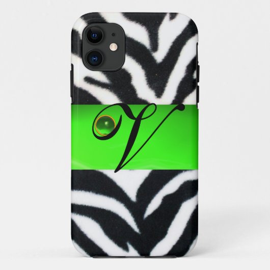 ZWARTE WITTE ZEBRA FUR EMERALD GREEN GEM MONOGRAM, Case-Mate iPhone CASE (Achterkant)