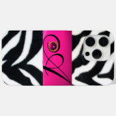 ZWARTE WITTE ZEBRA FUR FUCHSIA PINK GEM MONOGRAM, Case-Mate iPhone CASE (Achterkant (horizontaal))