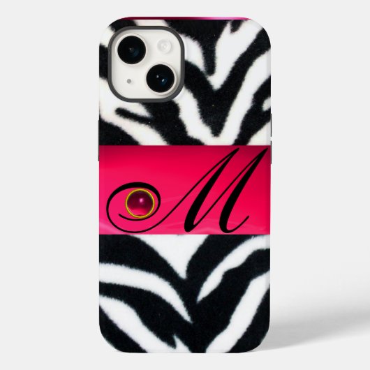 ZWARTE WITTE ZEBRA FUR FUCHSIA PINK GEM MONOGRAM, Case-Mate iPhone CASE (Achterkant)