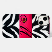ZWARTE WITTE ZEBRA FUR FUCHSIA PINK GEM MONOGRAM, Case-Mate iPhone CASE (Achterkant (horizontaal))