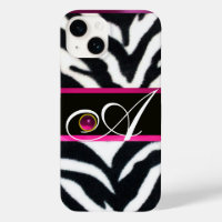 ZWARTE WITTE ZEBRA FUR FUCHSIA PINK GEM MONOGRAM,