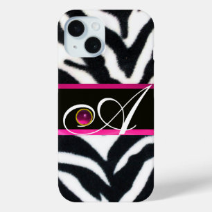 ZWARTE WITTE ZEBRA FUR FUCHSIA PINK GEM MONOGRAM,