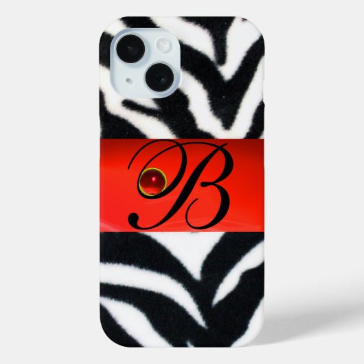 ZWARTE WITTE ZEBRA FUR RED GEM MONOGRAM, Case-Mate iPhone CASE (Achterkant)