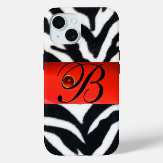ZWARTE WITTE ZEBRA FUR RED GEM MONOGRAM, Case-Mate iPhone CASE (Achterkant)