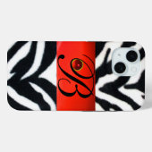 ZWARTE WITTE ZEBRA FUR RED GEM MONOGRAM, Case-Mate iPhone CASE (Achterkant (horizontaal))