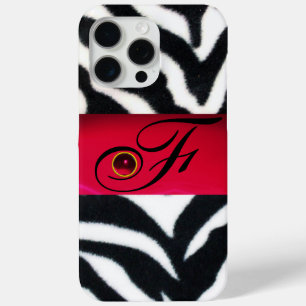 ZWARTE WITTE ZEBRA FUR RED GEM MONOGRAM, iPhone 15 PRO MAX HOESJE