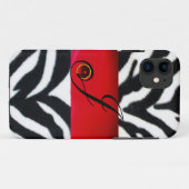 ZWARTE WITTE ZEBRA FUR RED GEM MONOGRAM, Case-Mate iPhone CASE (Achterkant (horizontaal))