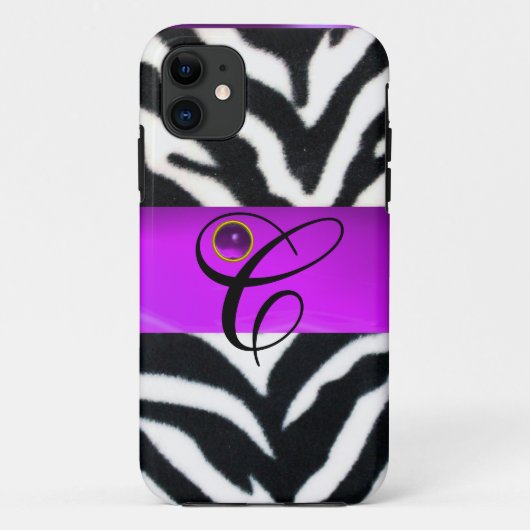 ZWARTE WITTE ZEBRA FUR VIOLET PAARSE GEM MONOGRAM, Case-Mate iPhone CASE (Achterkant)