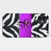 ZWARTE WITTE ZEBRA FUR VIOLET PAARSE GEM MONOGRAM, Case-Mate iPhone CASE (Achterkant (horizontaal))
