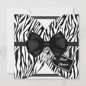 Zwarte witte Zebra Invite Ribbon & Joodse Bow Kaart (Voorkant)