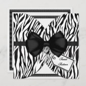 Zwarte witte Zebra Invite Ribbon & Joodse Bow Kaart (Voorkant / Achterkant)
