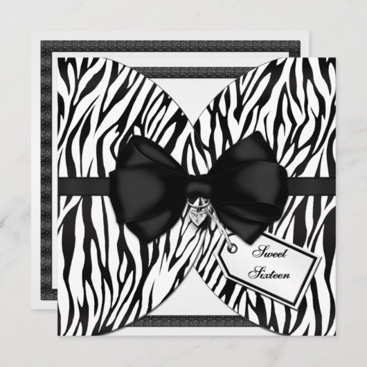 Zwarte witte Zebra Invite Ribbon & Joodse Bow Kaart (Voorkant / Achterkant)