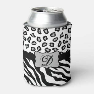 Zwarte witte Zebra Leopard Skin Monogram Blikjeskoeler