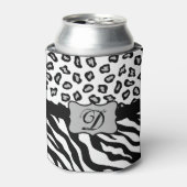 Zwarte witte Zebra Leopard Skin Monogram Blikjeskoeler (Blikje Voorkant)