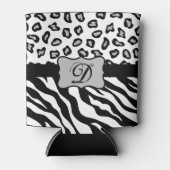 Zwarte witte Zebra Leopard Skin Monogram Blikjeskoeler (Voorkant)
