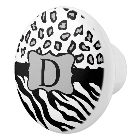 Zwarte witte Zebra Leopard Skin Monogram Keramische Knop (Rechts)