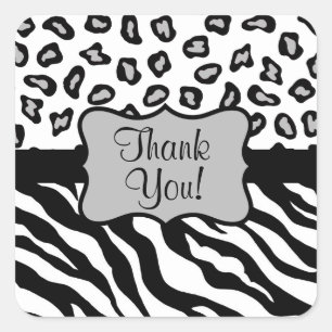 Zwarte witte Zebra Leopard Skin Monogram Vierkante Sticker