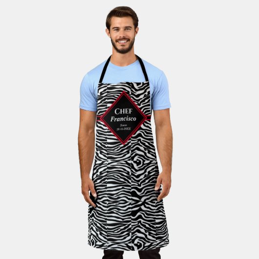 Zwarte witte Zebra Pattern Chef Personaliseren Schort (Gedragen)