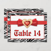 Zwarte witte zebra print, rode trouwtafel nummer briefkaart (Voorkant / Achterkant)