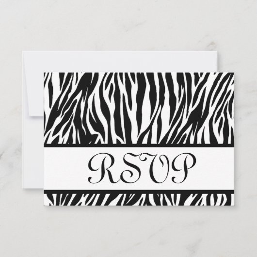 Zwarte witte zebra Print RSVP Weduwreactiekaart (Voorkant)