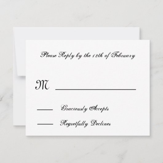 Zwarte witte zebra Print RSVP Weduwreactiekaart (Achterkant)