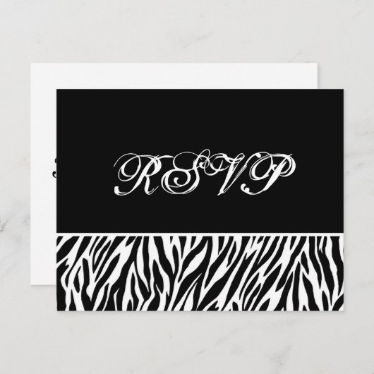 Zwarte witte zebra Print RSVP Weduwreactiekaart (Voorkant / Achterkant)