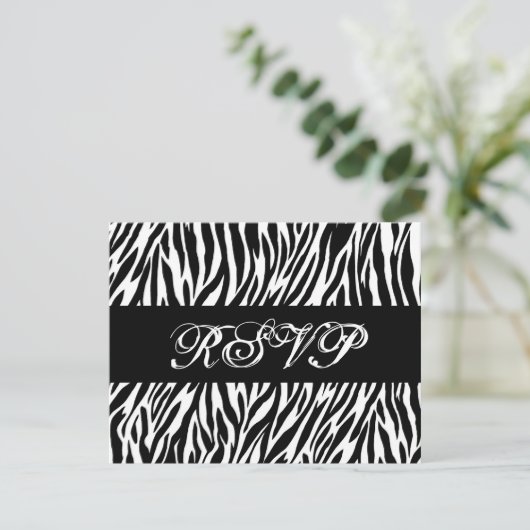 Zwarte witte zebra Print RSVP Weduwreactiekaart (Staand voorkant)