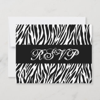 Zwarte witte zebra Print RSVP Weduwreactiekaart Kaartje