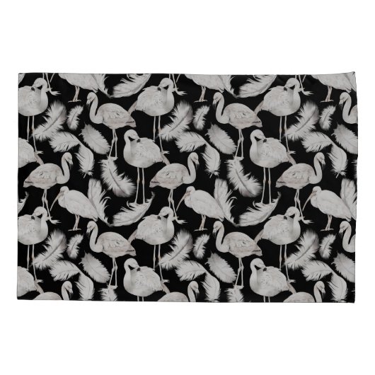 Zwarte Witte Zwanenveren Patroon Elegant Kussensloop (Achterkant-Links)