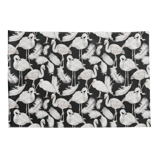 Zwarte Witte Zwanenveren Patroon Elegant Kussensloop (Achterkant-Rechts)