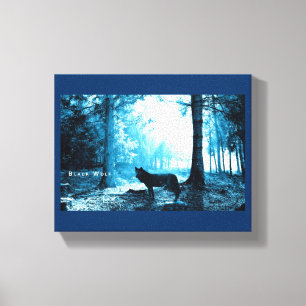 Zwarte Wolf Alone in het bos Canvas Afdruk