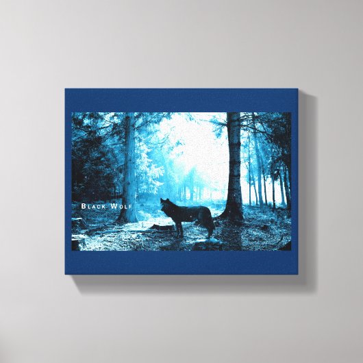Zwarte Wolf Alone in het bos Canvas Afdruk (Voorkant)