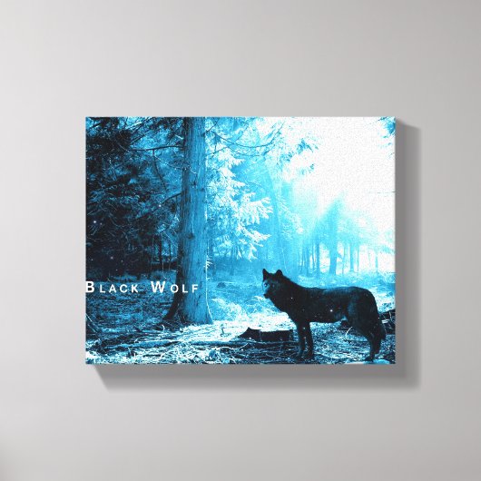 Zwarte Wolf Alone in het bos Canvas Afdruk (Voorkant)