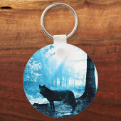 Zwarte Wolf Alone in het bos Sleutelhanger (Voorkant)