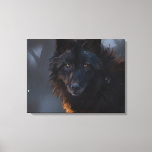 Zwarte wolf canvas afdruk